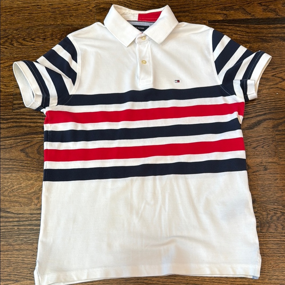 Tommy Hilfiger White and Red Polo Shirt Classic Style